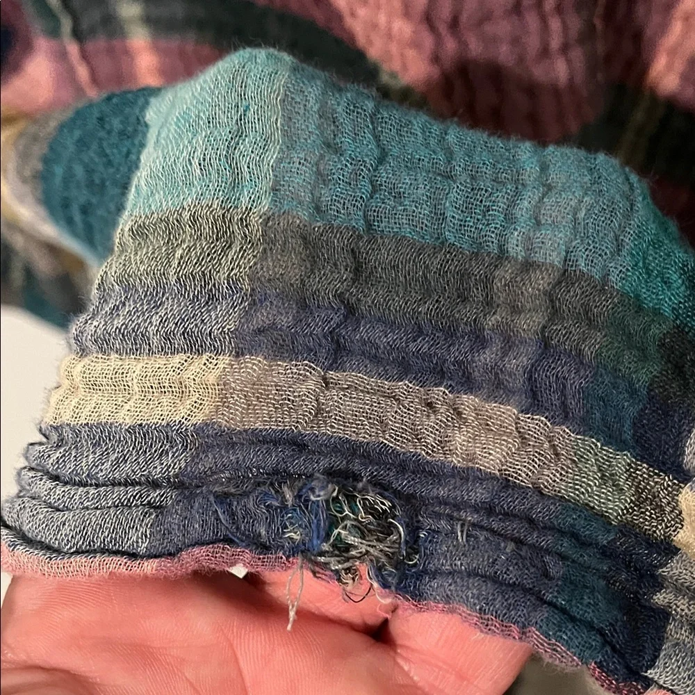 Soft Surroundings Multicolor Gauze Cotton Plaid V-Neck Top Boho Office Casual - Picture 8 of 13